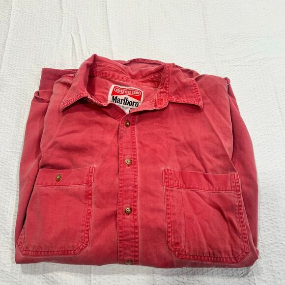 Marlboro red button down shirt men XL *flawed* - Picture 1 of 9